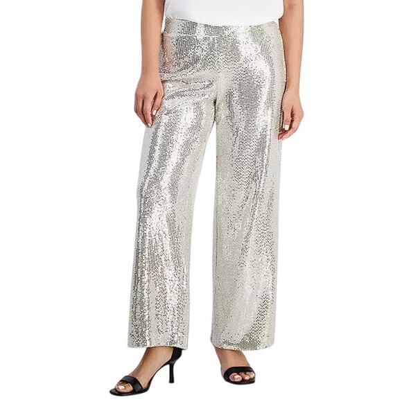 ANNE KLEIN Women's Petite Pull-On Wide-Leg Sparkle Pants Size PXXS - Picture 1 of 12